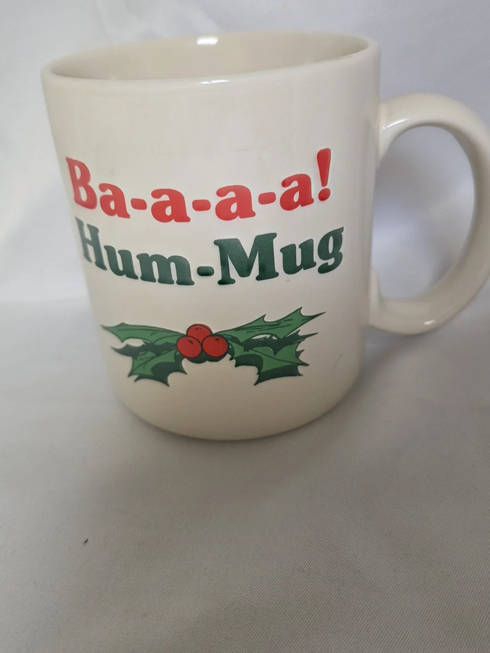 Ba-a-a-a! Hum-Mug Holiday Ceramic Coffee Mug - Cream with Red & Green